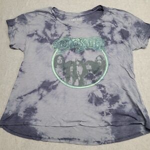 Knit‎ Riot Aerosmith Tie Dye Graphic T-Shirt Purple Grey Size Small Women's